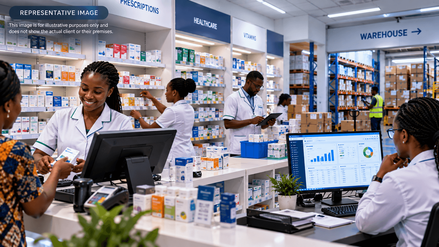 Illustrative pharmacy environment; not a photograph of Royal-Dan Chemical's actual premises